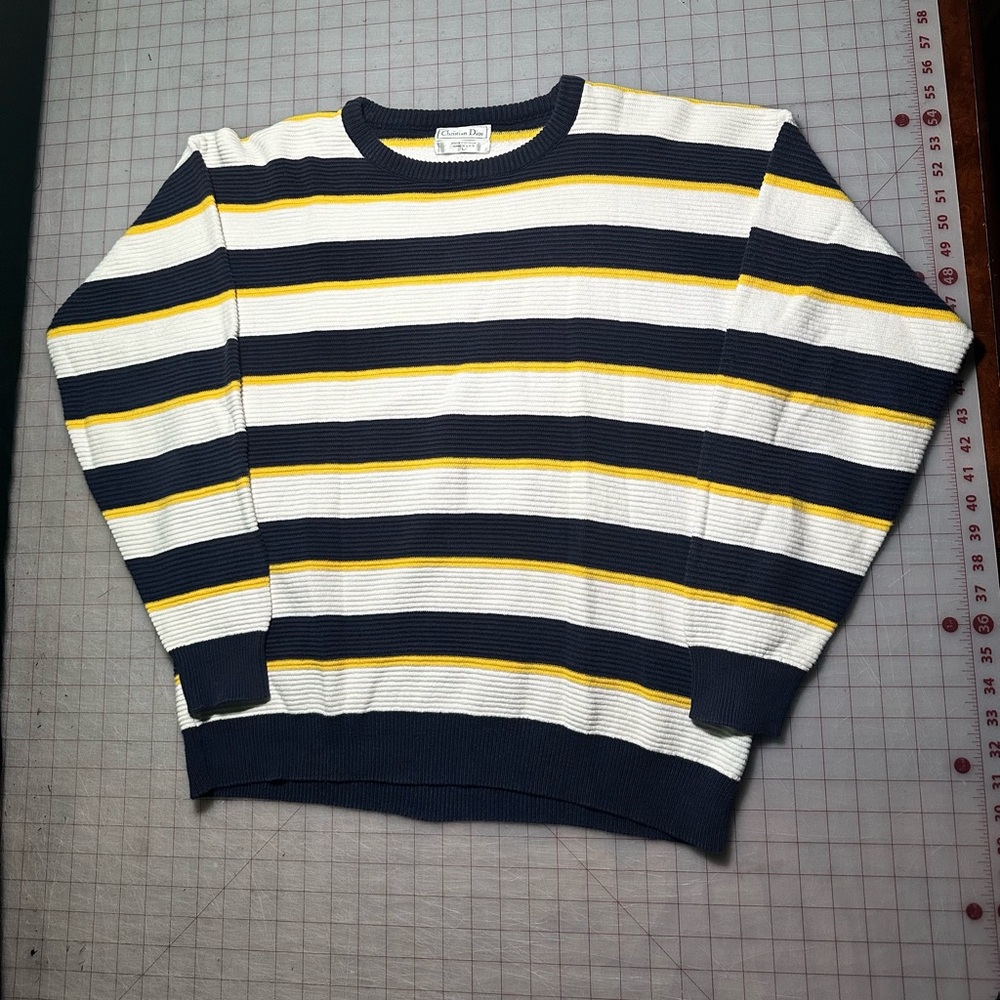 Christian Dior vintage Striped Navy and Yellow Men's Sweater size large
